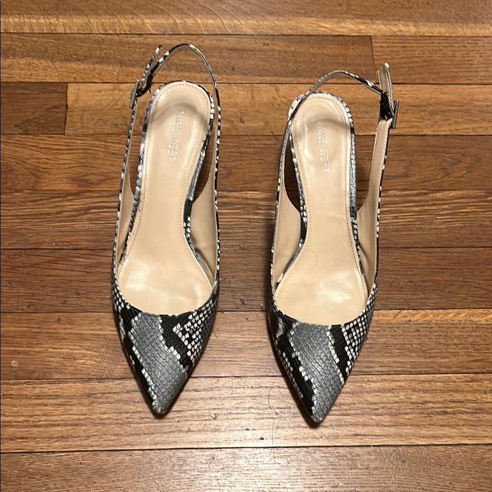 Nine West Black and Gray Slingback Heels